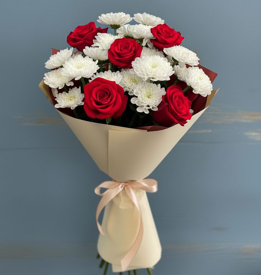 Букет цветов из: Розы и Хризантемы в Учкекен