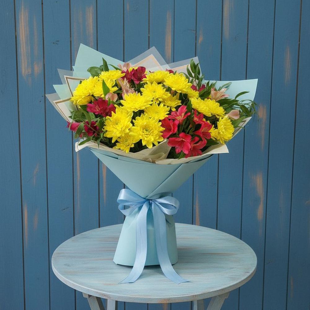 Букет цветов из: Альстромерии и Хризантемы в Учкекен