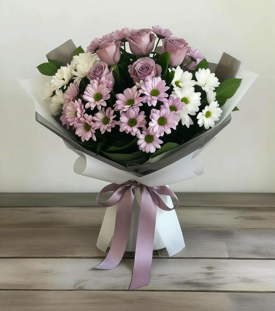 Букет цветов из: Хризантемы и Розы в Учкекен