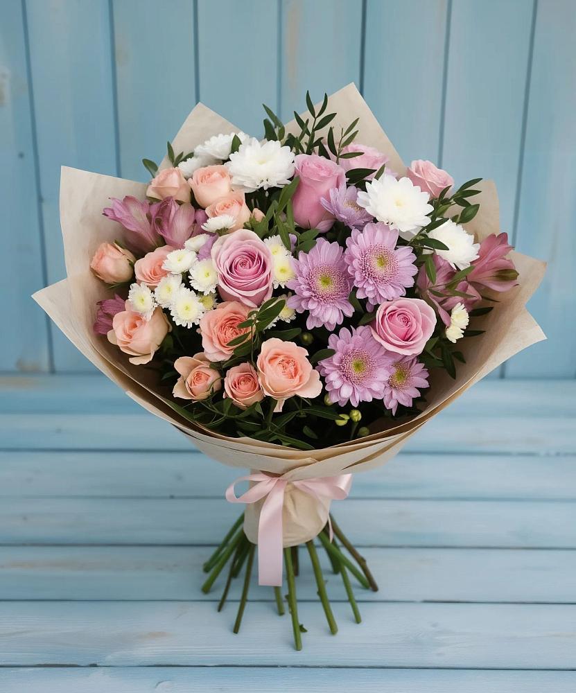 Букет цветов из: Хризантемы, Розы и Альстромерии в Учкекен