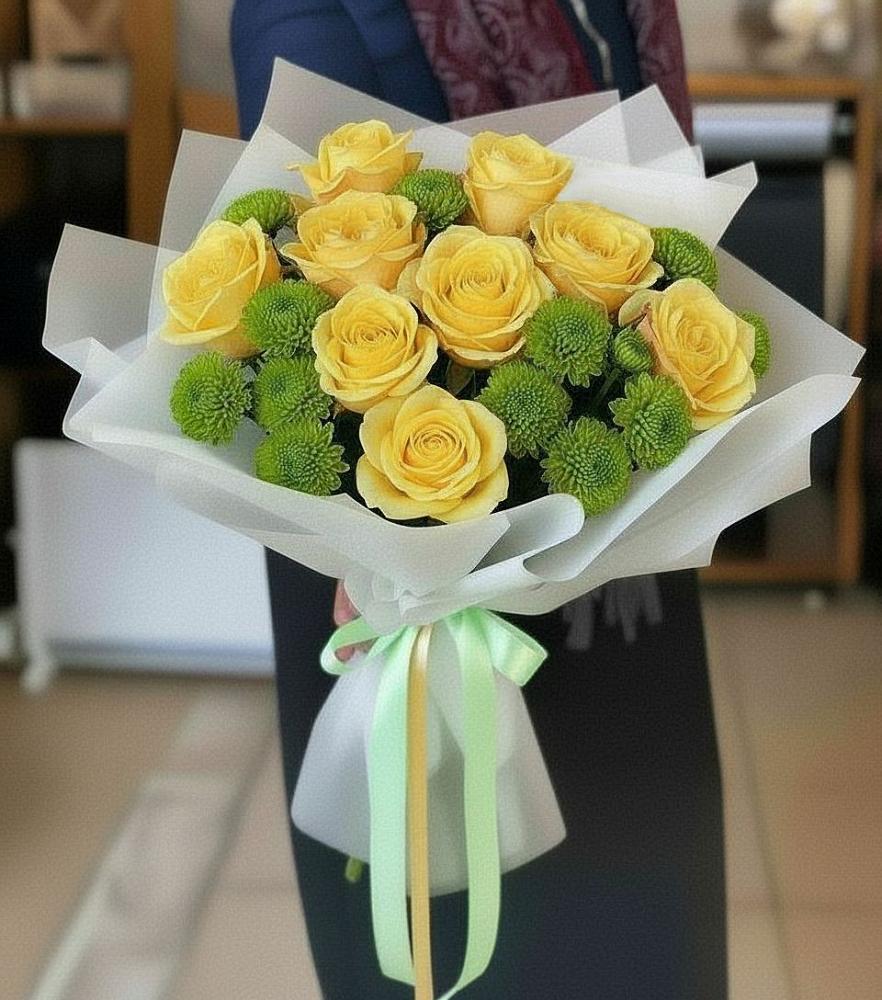 Букет цветов из: Хризантемы и Розы в Учкекен